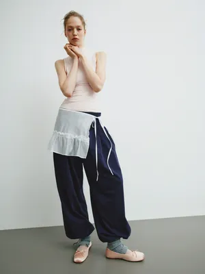 Трикотажные брюки SELA Young с утяжками по низу, синий, арт. 39155