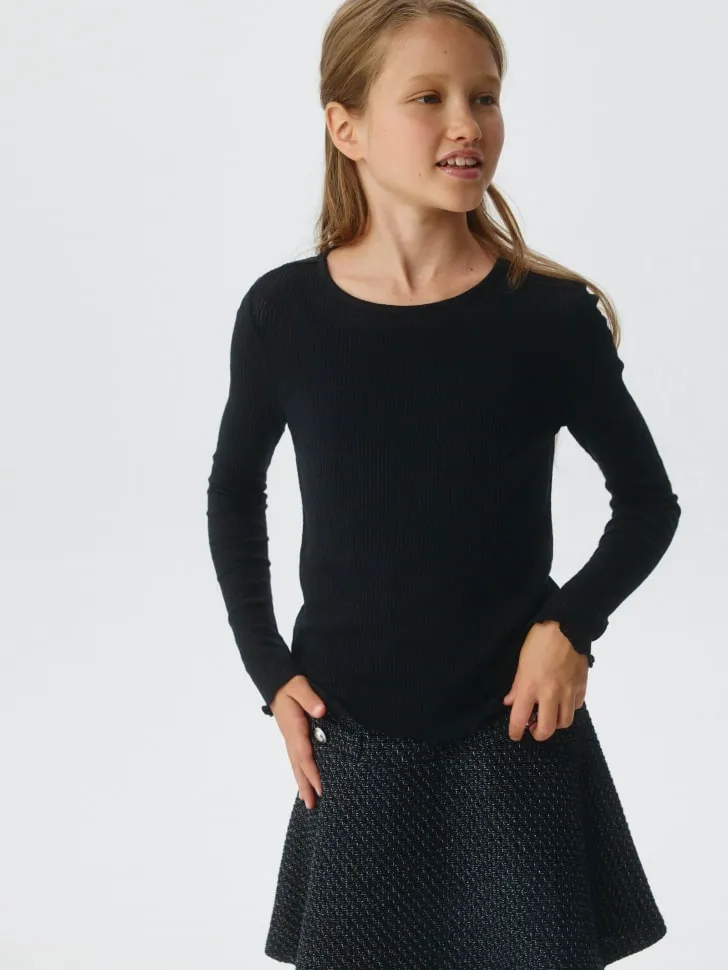 Лонгслив в рубчик для девочек, черный, арт. 3916