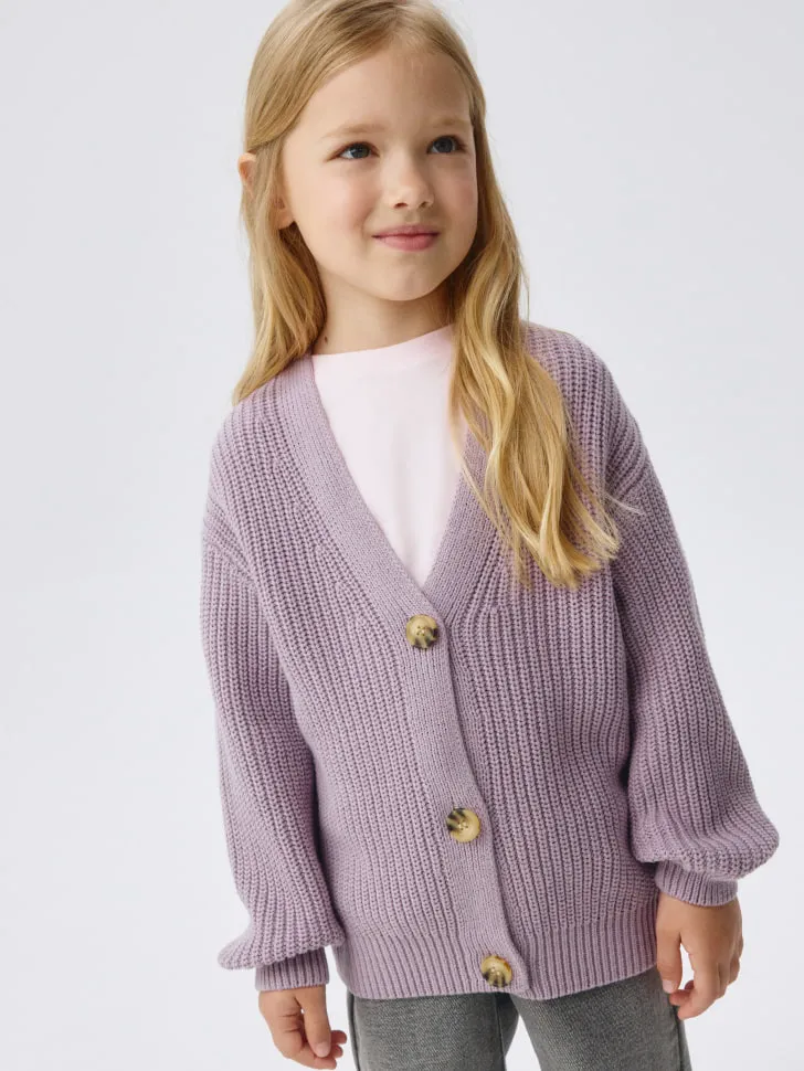 Базовый вязаный кардиган для девочек, фиолетовый, арт. 3920