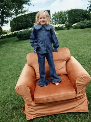 Джинсовая блузка с нарядным воротником для девочек, арт. 3922