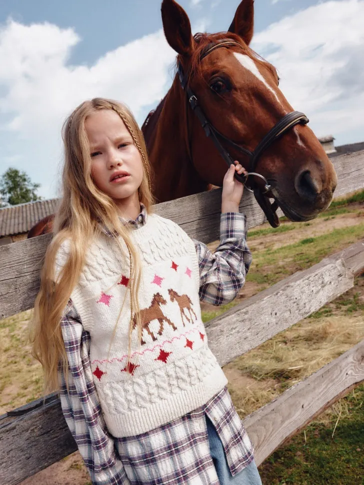 Вязаный жилет с принтом для девочек, разноцветный, арт. 3924