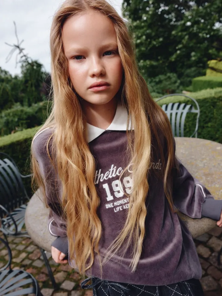 Велюровый свитшот с воротником для девочек, фиолетовый, арт. 3936