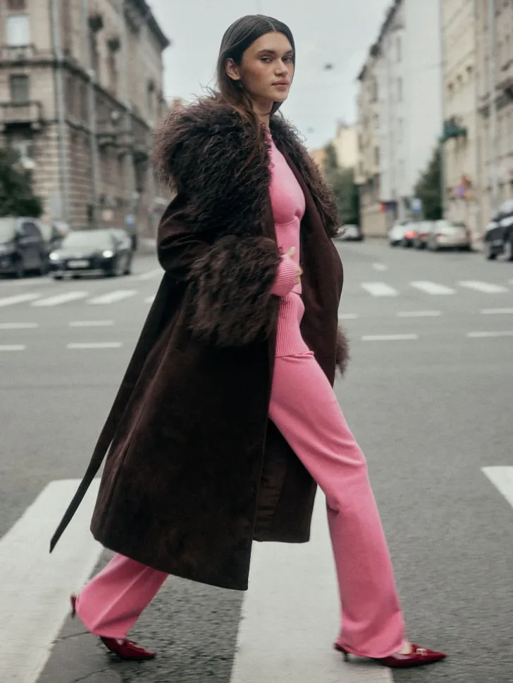 Брюки вязаные с баской, розовый, арт. 3942