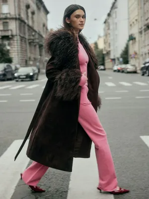 Брюки вязаные с баской, розовый, арт. 3942