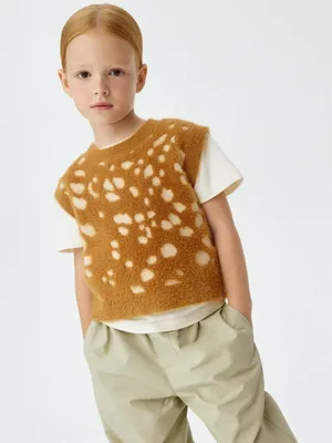 Пушистый жилет с анималистичным принтом для девочек, разноцветный, арт. 3953