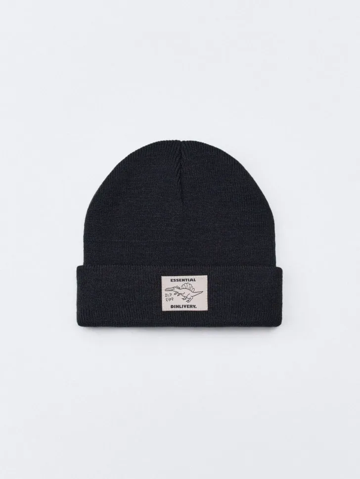 Шапка-бини с патчем детская, черный, арт. 3957