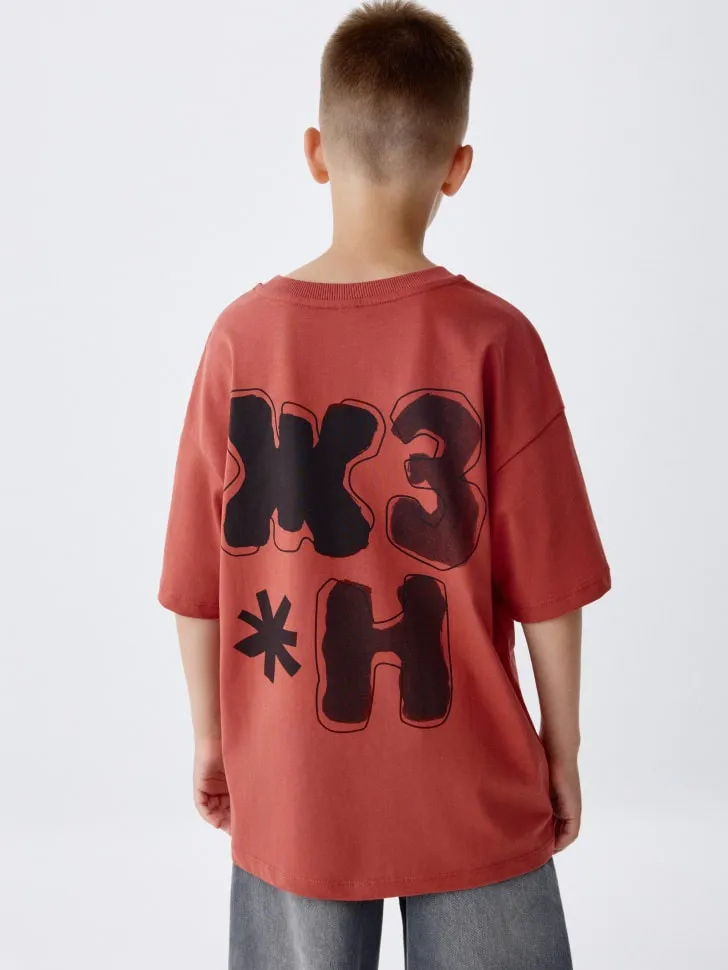 Футболка оверсайз с принтом детская, коричневый, арт. 3966