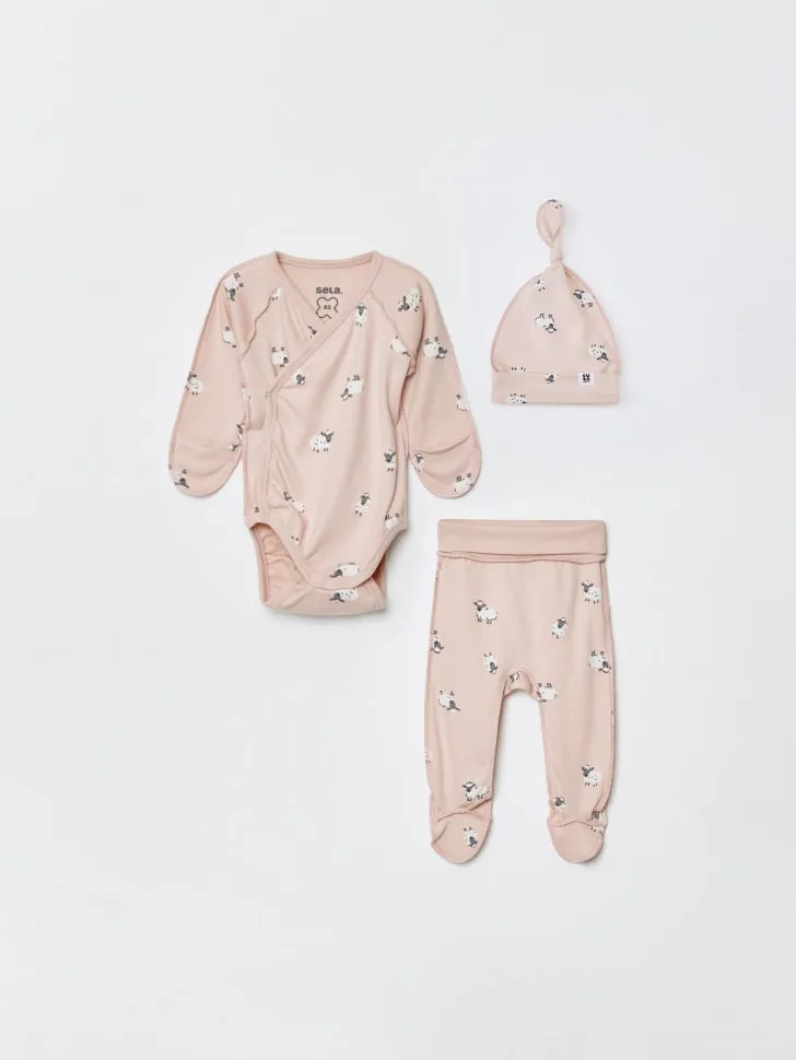 Комплект из шапки, боди и ползунков для малышей, розовый, арт. 3970