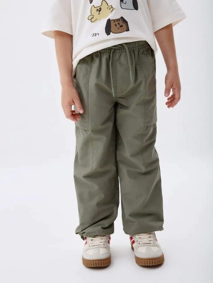Утепленные брюки-парашюты для мальчиков, хаки, арт. 3977