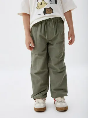 Утепленные брюки-парашюты для мальчиков, хаки, арт. 3977