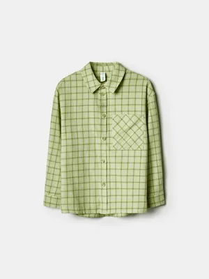 Хлопковая рубашка в клетку Sela, зеленый, арт. 40492