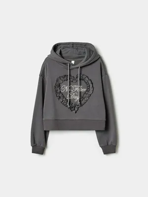 Укороченное худи Sela с декором, серый, арт. 40520