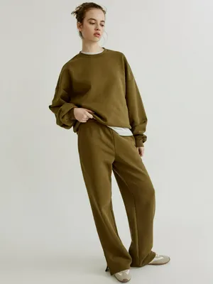 Прямые брюки из футера Sela, хаки, арт. 40526