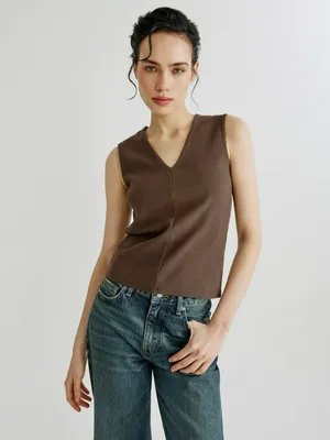 Топ Sela в рубчик с V-образным вырезом, коричневый, арт. 40567