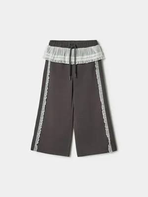 Широкие брюки Sela с кружевной баской, серый, арт. 40577