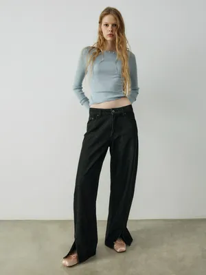 Джинсы бойфренды SELA с разрезами по низу, черный, арт. 40589