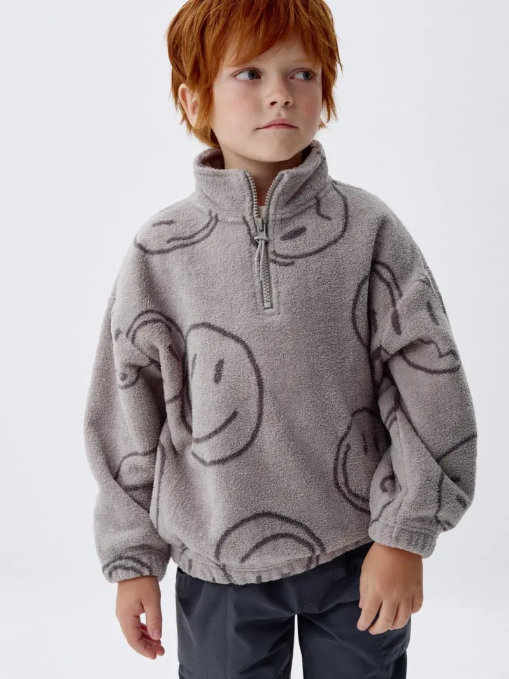 Флисовая толстовка с принтом для мальчиков, серый, арт. 4067