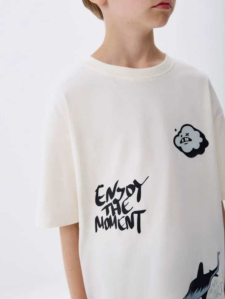 Футболка оверсайз с принтом детская, белый, арт. 4070