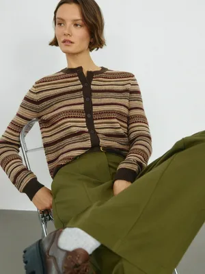 Вязаный кардиган в полоску с содержанием шерсти, арт. 4074