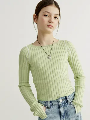 Вязаный джемпер в рубчик Sela, зеленый, арт. 40742