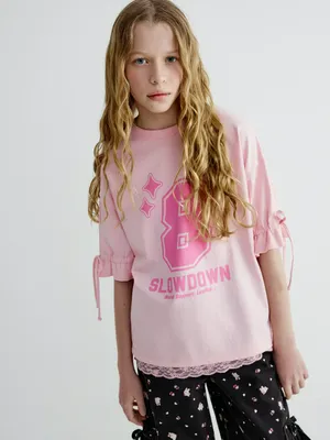 Футболка оверсайз Sela с кружевом, розовый, арт. 40745