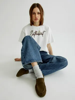 Джинсы SELA широкие на высокой посадке с вышивкой, синий, арт. 40759