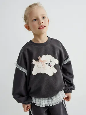 Свитшот Sela с принтом пуделя, серый, арт. 40776