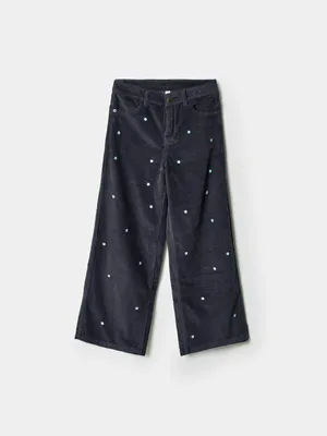 Вельветовые брюки Sela с вышивкой, синий, арт. 40777