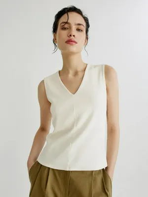 Топ в рубчик Sela с V-образным вырезом, белый, арт. 40799