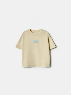 Футболка оверсайз SELA с вышивкой для мальчиков, бежевый, арт. 41398