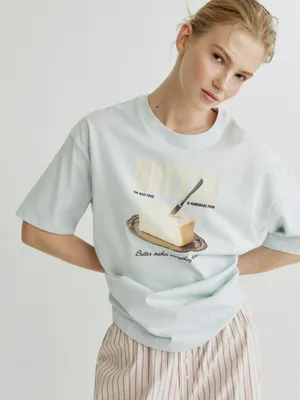 Футболка оверсайз SELA с принтом, голубой, арт. 41413