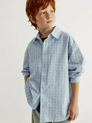 Рубашка оверсайз в клетку SELA для мальчиков, голубой, арт. 41417