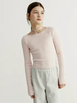 Вязаный джемпер в рубчик для девочек SELA, розовый, арт. 41425