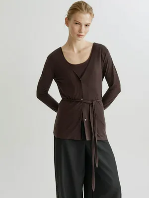 Кардиган Sela из тенселя и шерсти, коричневый, арт. 41436