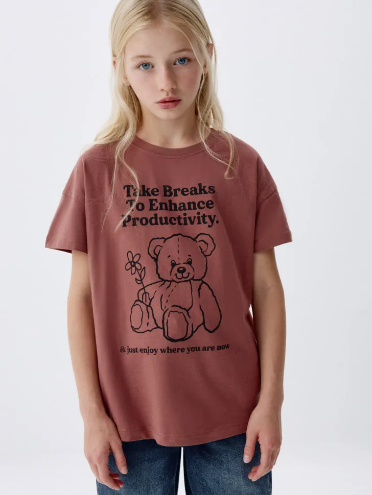 Футболка с принтом для девочек, коричневый, арт. 4144