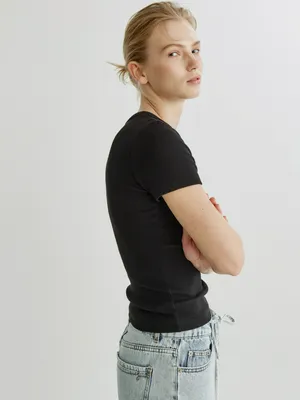 Футболка Sela приталенная в рубчик, черный, арт. 41441