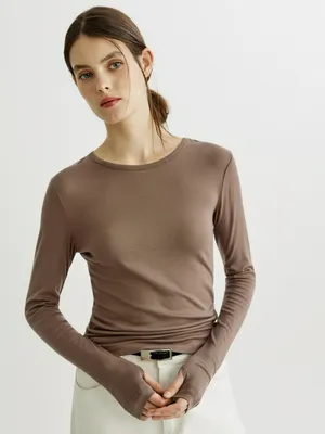 Лонгслив SELA из тенселя и шерсти, коричневый, арт. 41667