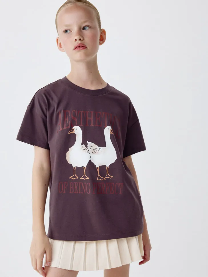 Футболка оверсайз с принтом для девочек, фиолетовый, арт. 4167