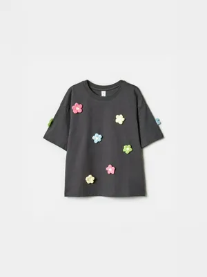 Детская футболка SELA оверсайз с аппликацией, серый, арт. 41702