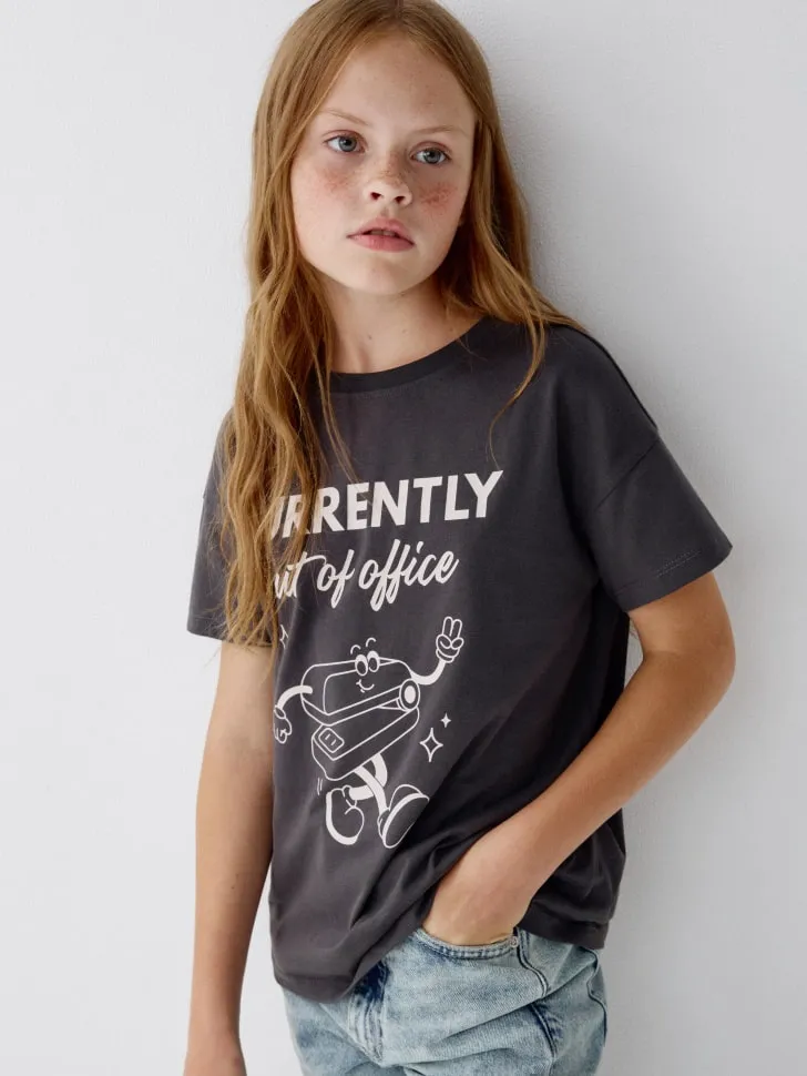 Футболка с принтом для девочек, серый, арт. 4173