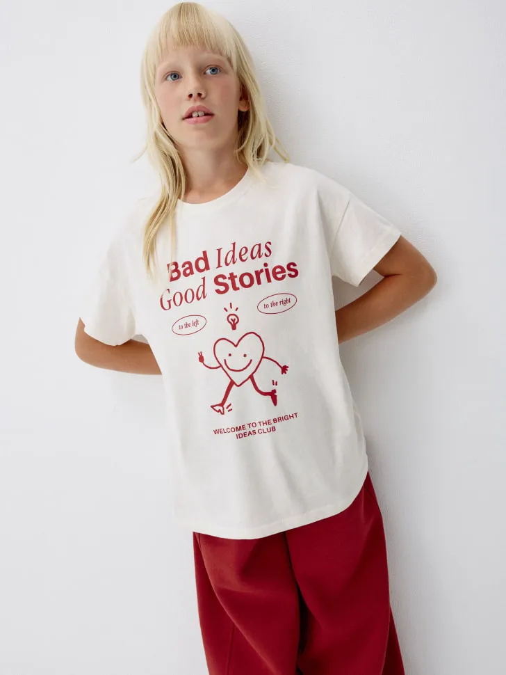 Футболка с принтом для девочек, белый, арт. 4174