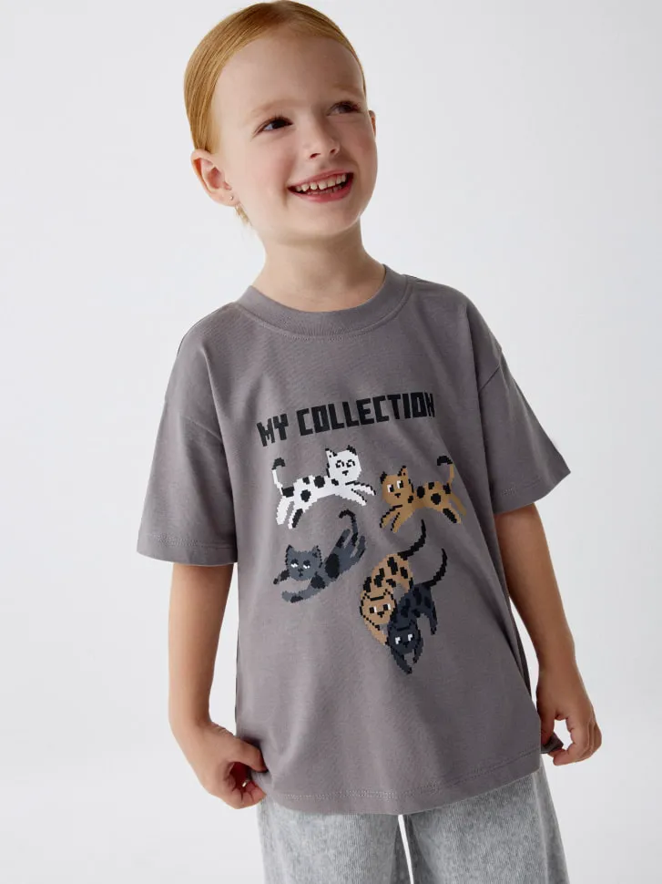 Футболка оверсайз с принтом для девочек, серый, арт. 4175