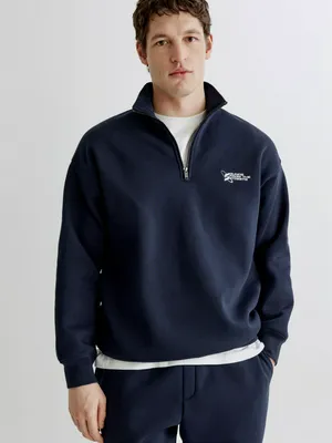 Свитшот Sela оверсайз с воротником на молнии, синий, арт. 41784