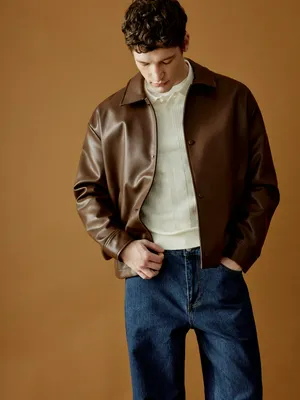 Куртка SELA Regular fit из экокожи, коричневый, арт. 41787