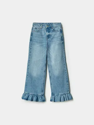 Джинсы SELA Широкие с оборками для девочек, голубой, арт. 41832