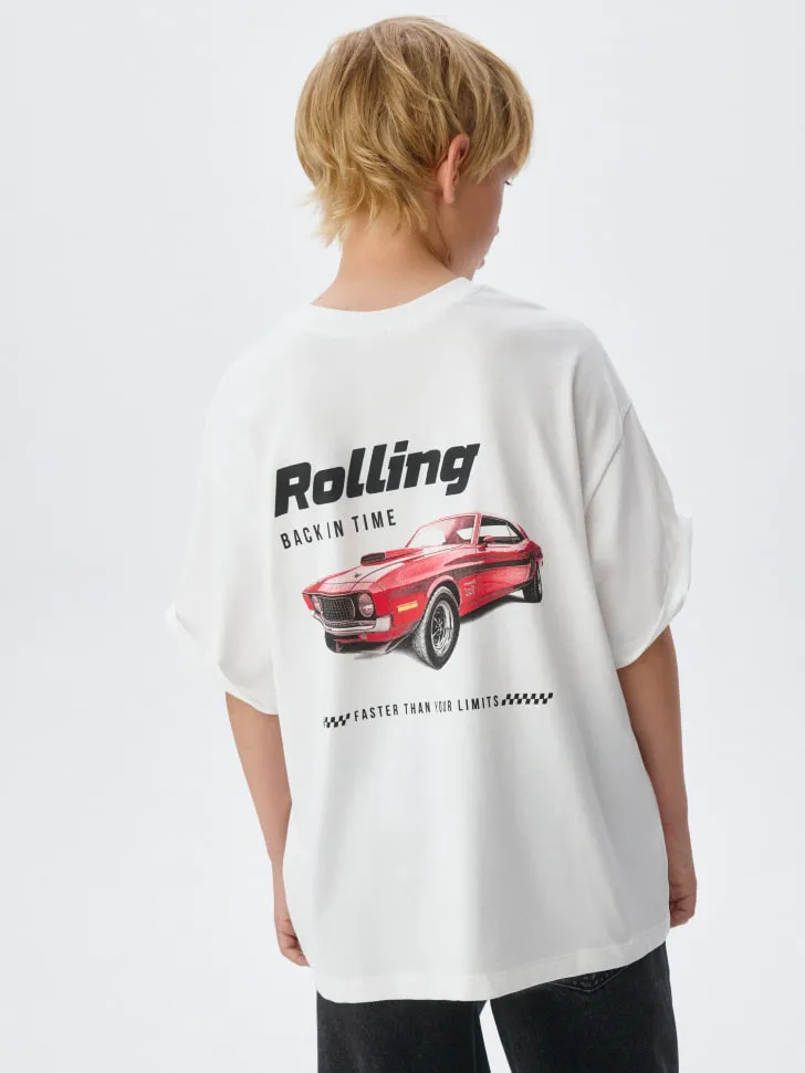 Футболка оверсайз с принтом детская, белый, арт. 4184