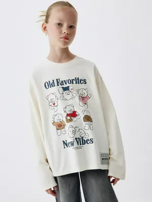 Лонгслив оверсайз с принтом для девочек, арт. 4188