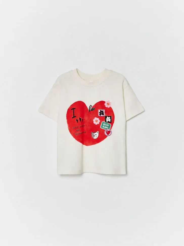 Футболка оверсайз с принтом для девочек, бежевый, арт. 4193