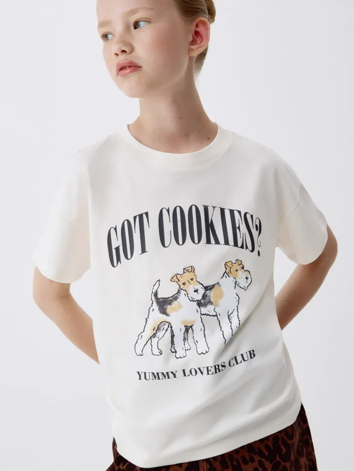 Футболка оверсайз с принтом для девочек, белый, арт. 4196