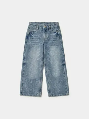 Широкие джинсы SELA с фактурным узором для девочек, голубой, арт. 41969